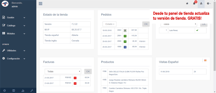 Desde tu panel de tienda podr�s solicitar la actualizaci�n de tu tienda de manera autom�tica