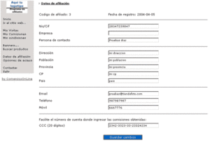 Panel de control del afiliado en el módulo de afiliación de comercioplus
